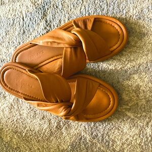 Leather twist slip on sandals